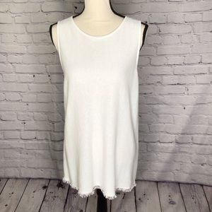 J Jill White Sleeveless Tunic Top Linen Blend Fringe Hem Small NWT